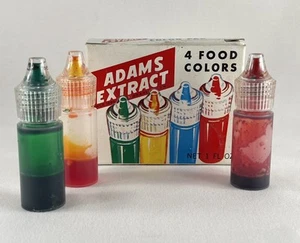 Vintage Adams Extract Food Colors 3 Bottles Green Yellow Red - Picture 1 of 8