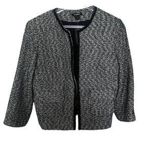 NUEVO Blazer Chaqueta Express $128 Blanco Negro Tweed Recortado Manga 3/4 Para Mujer’s 10 - Imagen 1 de 16