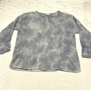 Blusa Pure Jill para mujer L azul manga lengüeta enrollable floral bordada boho hippie - Imagen 1 de 9