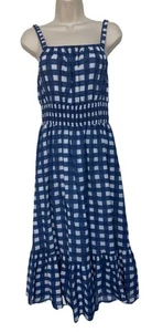 Cleobella Patrice blau/weiß kariertes gesmoktes Midi Sommerkleid Gr. Small - Bild 1 von 6