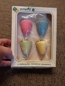 Vintage Pyramid Bell Ornaments Glitter Retro Christmas Nostalgia - Picture 1 of 6