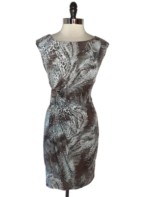 Vestido Vaina CONNECTED Talla 12 Marrón Gris Negro Paisley Estampado Animal Sin Mangas Foto 1 de 4
