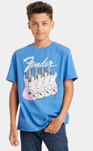 Kids' Size L(12/14) Fender Rainbow Guitar Short Seeve Graphic T-Shirt Blue - Imagen 1 de 3