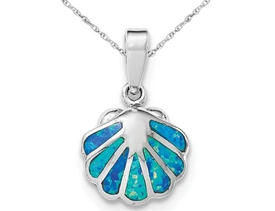 Lab Created Blue Opal Sea Shell Pendant Necklace in Sterling Silver with Chain - Image 1 of 4