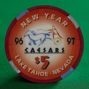 CAESARS CASINO LAKE TAHOE $5 CASINO CHIP NEW YEAR 96-97 - Picture 1 of 4