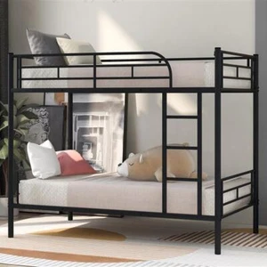 Twin Over Twin Metal Bunk Bed for Kids Adult Children Bedroom with Ladder Black - Picture 1 of 17