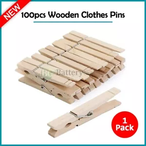 Clothes Pins-100 Pack Laundry Natural Wooden-Spring Loaded Strong 7-Coil - Picture 1 of 7