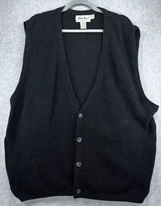 Vtg Eddie Bauer Grandpa Dad Oversized Black Sweater Vest USA Made 1985 Mens 2XL - Picture 1 of 10