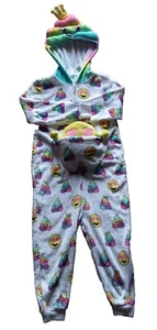 Justice Emoji Poop Onepiece Kids Sz 8 W/Pocket Plush Hood Zip Up SOFT Bright - Picture 1 of 12