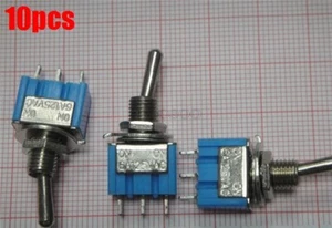 10Pcs Ac 125V 6A Spdt 3 Pin On/On 2 Position Miniature Toggle Switch Blue sk - Picture 1 of 2