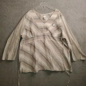 Fashion Bug Khaki Striped Tie-back Blouse V-Neck Size 26/28W NWT - Picture 1 of 7