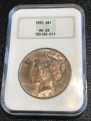 GOLD EMBOSSED GEN 3 - DUAL TONING NGC MS63 1935 P PEACE SILVER DOLLAR COIN-JUN30 - Image 1 of 4