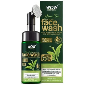 WOW Skin Science Green Tea Foaming Face Wash with Built-In Face Brush 150ml