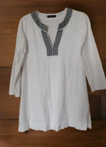 *Lands End*Shirt/Longsleeve*Weiß*Gr. M*V-Ausschnitt*3/4 Arm*100% Baumwolle* - Bild 1 von 4