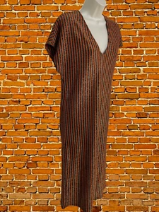 ZARA SIZE EUR SMALL ORANGE METALLIC LONG STRAIGHT DRESS V-NECK SHORT CAP SLEEVE - Picture 1 of 6