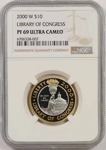2000-W Congress Library Commemorative $10 PF 69 Ultra Cameo NGC Bi-Metallic - Picture 1 of 4