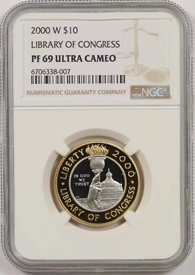 2000-W Congress Library Commemorative $10 PF 69 Ultra Cameo NGC Bi-Metallic - Image 1 of 4