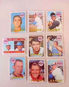 Lot of 9 1969 Topps MONTREAL EXPOS vintage baseball cards MANNY MOTA, GENE MAUCH