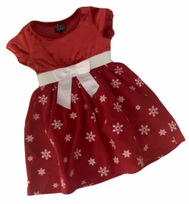 Pink & Violet~Girls Red Glittery Snowflake Christmas/Holiday Dress SZ: 4 – NWOT - Image 1 of 4
