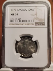 South Korea 100 Won 1977 NGC MS64 coin UNC - Picture 1 of 8