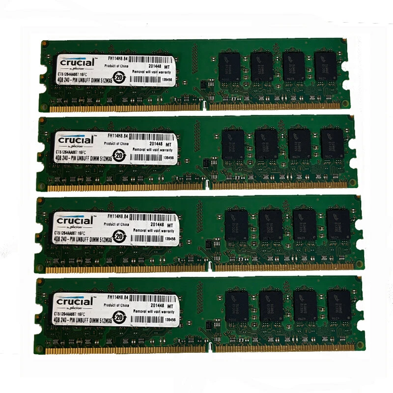 Crucial 4x 4GB 2RX8 PC2-5300U DDR2 667Mhz 240Pin UDIMM Desktop Memory RAM!~ - Image 1 of 1