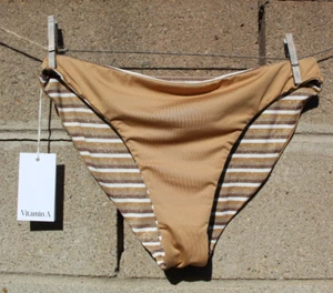 Vitamin A metallic gold Bikini bottom med large nude reversible Stripe OFFER new - Picture 1 of 6
