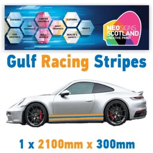 1x 2100mm x 300mm Gulf Racing Streifen laminiert für Porsche Le Mans Aufkleber GU1A - Bild 1 von 1