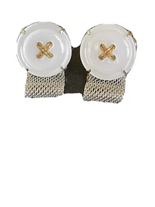 Vintage Silver Tone Wrap Around Cufflinks w/ Figural White Buttons - Picture 1 of 4