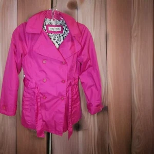 London Fog Girls Youth Pink Trench Coat Size 12 Hood and Belted Fur Lined - Picture 1 of 8
