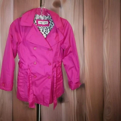 London Fog Girls Youth Pink Trench Coat Size 12  Hood and Belted Fur Lined - Image 1 of 4