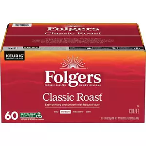 Folgers Classic Roast, Medium Roast Coffee, Keurig K-Cup Pods, 60 Count Box - Picture 1 of 7