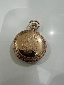 ANTIQUE AM WATCH Co WALTHAM FULL HUNTER GOLD PLATED POCKET WATCH - WORKING - Picture 1 of 12