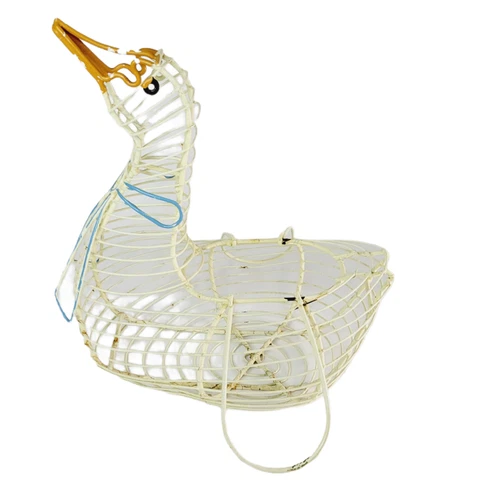 Wire Egg Basket Duck Goose Wing Handles Vintage Painted Farmhouse Country Cover