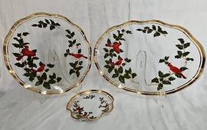 3 Lefton Glass CARDINAL Dishes Designer Collection Michio Suzuki Christmas VGUC - Picture 1 of 12