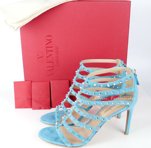 NUOVI SANDALI VALENTINO GARAVANI Scamosciato Rockstud CERULEAN EUR 41 prezzo al dettaglio $1245