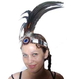 Fair Trade Native American Headdress Headband Bone Beads Real Feathers Head Band - Picture 1 of 11