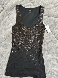 Express Sexy Basic Black Sleeveless Sequin Tank Top Size Small - Picture 1 of 3