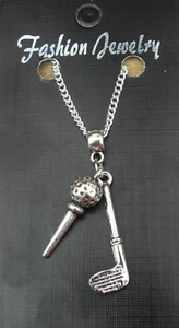 Golf Pendant Necklace 18" or 24 Inch Club Ball Tee Charm Golfer Golfing Golfers - Picture 1 of 5