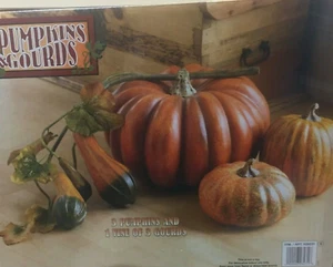 Costco Decorative 3 Pumpkin & Vine of 3 Gourds Set Item 628231 Foam EUC! - Picture 1 of 12
