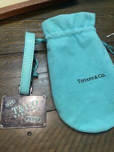 Tiffany&Co Luggage Briefcase Tag 1837 Blue Enamel Sterling Silver Strap Pouch