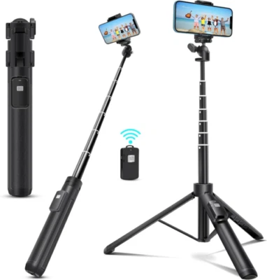 Extendable 62 inches Aluminum Alloy Selfie Stick Phone Tripod Stand New black - Image 1 of 4