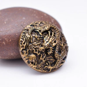 10X 35MM HEAVY STURDY BRASS DRAGON CARVED LEATHERCRAFT BELT KEYRING CONCHO DECOR - Picture 1 of 9