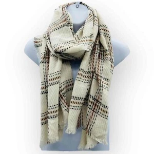 Cejon Womens Lightweight Plaid Blanket Wrap, White Ivory - Picture 1 of 5