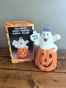 Portacandele vintage Kmart Halloween tea light fantasma zucca frittura nite 🎃 anni 90 - Foto 1 di 6