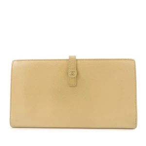 CHANEL COCO Button Leather Double Hook Long Wallet Beige A20905 Auth Used F/S - Picture 1 of 24