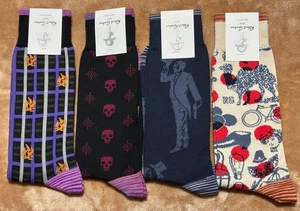 4 Paar Set - Robert Graham Herrensocken - neu - neu mit Etikett Totenkopf, Menschen, Zylinderhut, camel - Bild 1 von 2