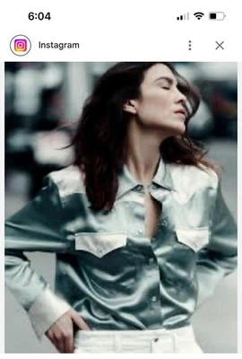 nwt madewell alexa chung satin western shirt NT090 S - Image 1 of 3