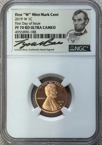 2019 W NGC PF70 RD Proof Ultra Cameo Lincoln Shield Cent - FDOI - Bass Signed - Picture 1 of 2