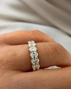 3.5CT Oval Cut Moissanite Half Eternity Wedding Band Ring 14K Yellow Gold Plated - Picture 1 of 10