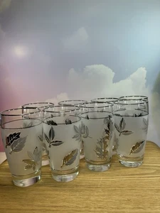 Libbey Silver Leaf frosted 14 Oz Tumbler Glasses set of 8 Vintage MCM - Picture 1 of 5